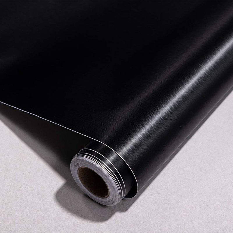 GLOW4U Self Adhesive Vinyl Black Brushed Metal Stainless Steel Look Contact Paper Wallpaper for Refrigerator Dishwasher Stove Oven Doors Appliances Kitchen Countertop Cabinets Furniture 15.7x117 Inches - Image 1